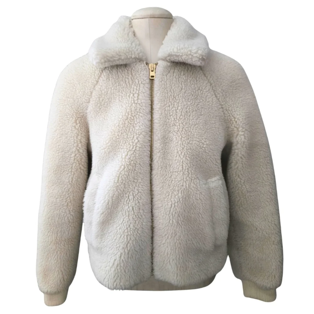 J. CREW Sherpa Bomber Jacket Teddy Plush Fleece Faux Fur Cream Small